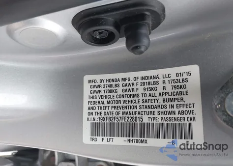 2015 Honda Civic Lx from USA, damaged, VIN 19XFB2F57FE228015